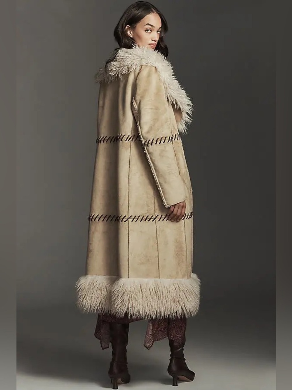 By Anthropologie Faux-Suede Longline Coat - Picture 2 of 10